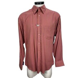 Bugatchi Uomo Dress Shirt Men's XL 17.5 36 Flip Cuff Button Up/Down Rose Stripe